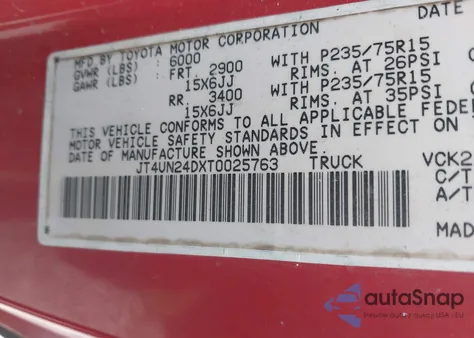 1996 Toyota T100 Xtracab Sr5 from USA, damaged, VIN JT4UN24DXT0025763